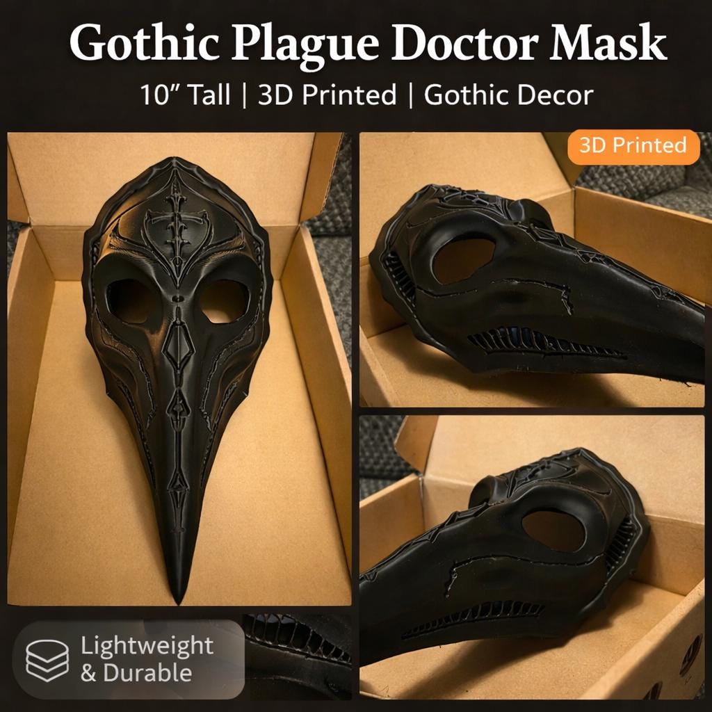 Gothic Plague Doctor Mask Decor – 10" Tall Wall Decor – Medieval