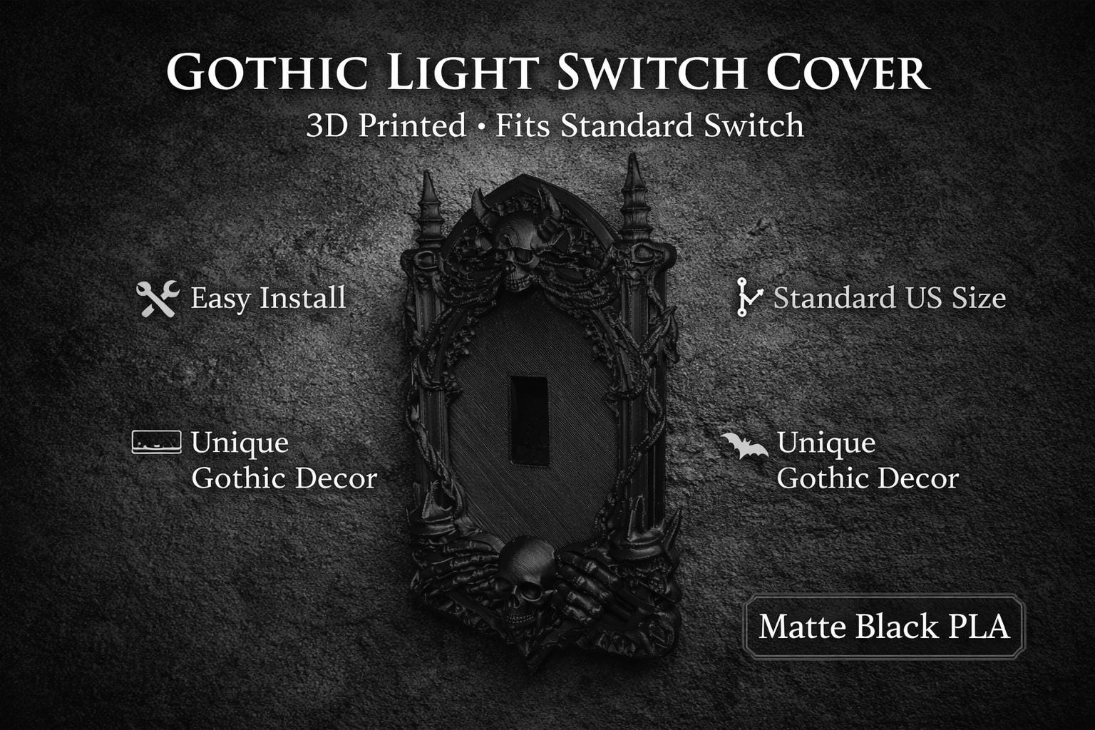 Set of 2 Gothic Skull Light Switch Covers, Dark Academia Wall Plate