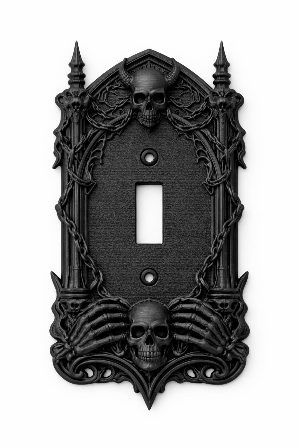 Gothic Skull Light Switch Cover, Ornate Dark Academia Decor, PLA Plastic Plate