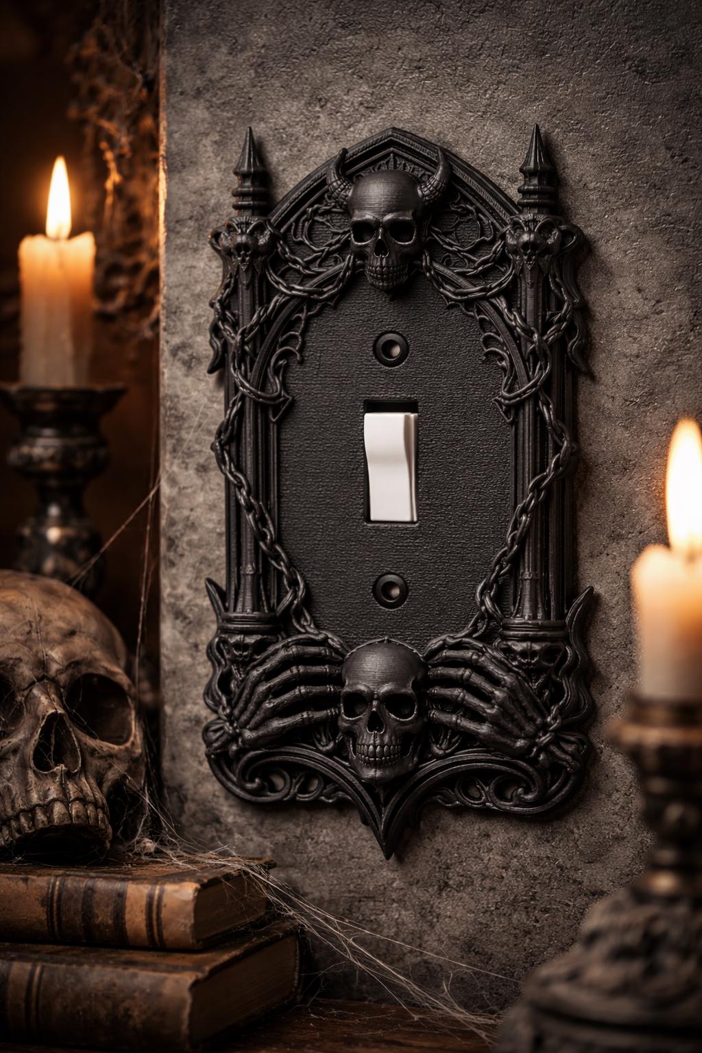 Set of 2 Gothic Skull Light Switch Covers, Dark Academia Wall Plate