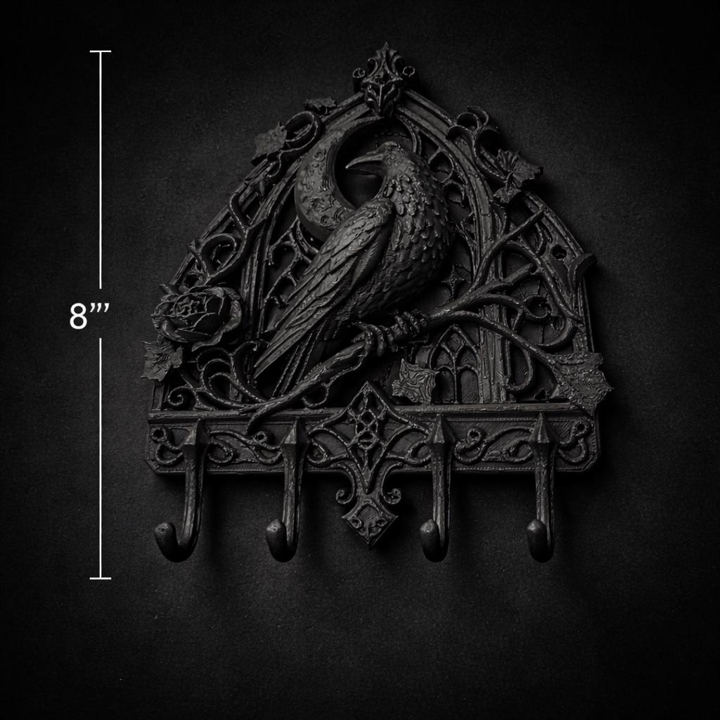 Gothic Raven Key Holder – Raven Wall Hook Organizer, Dark Home Decor, 3D Printed Entryway Key Rack, Poe, Entryway Organizer