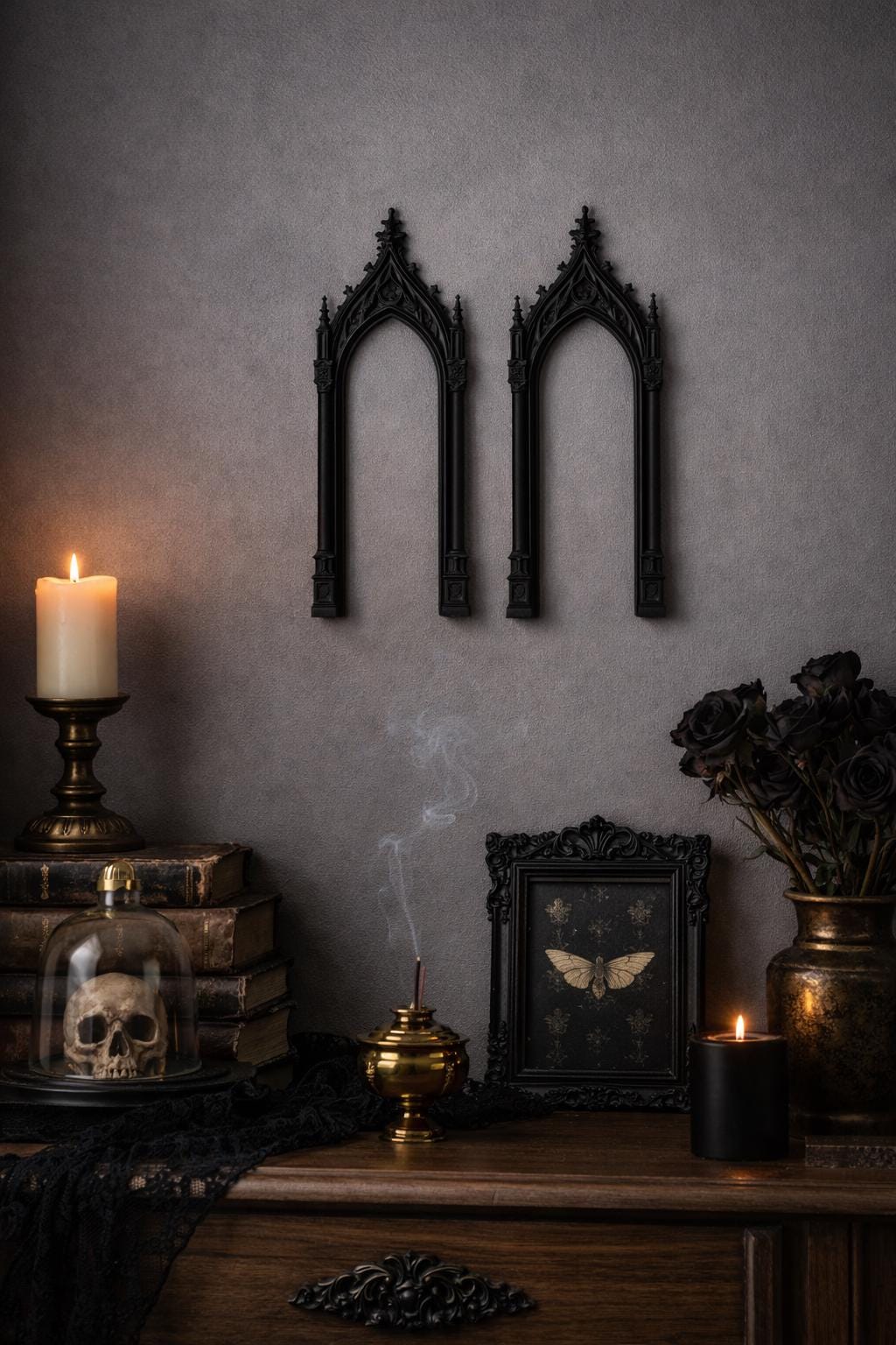 Set of 2 Gothic Arch Wall Decor, Cathedral Style, Dark Academia Home Hanging Pair, Multi Use Display Item- Doll House, Picture Frame Display
