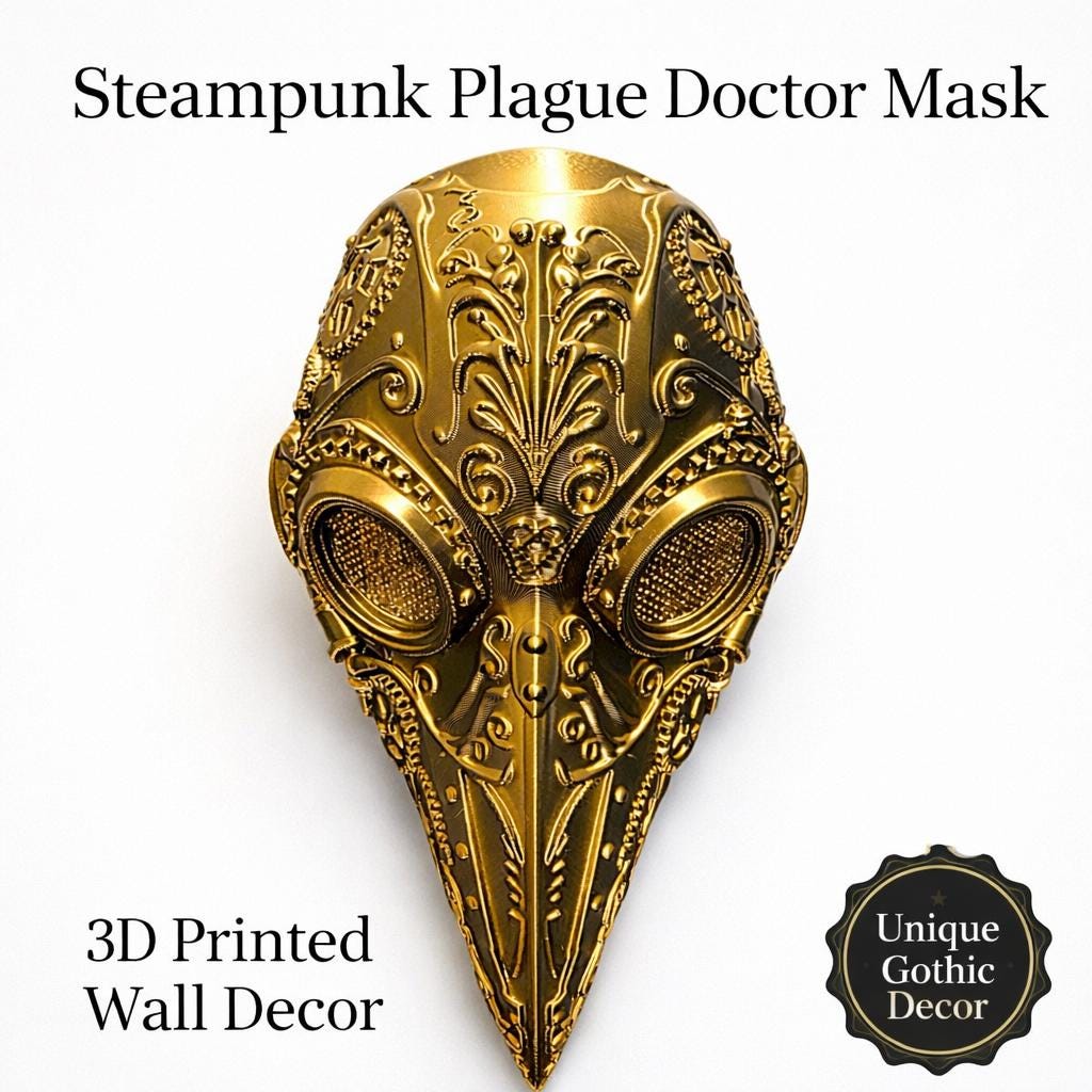 Steampunk Plague Doctor Mask | Gothic Wall Decor, Dark Academia, 3D Printed