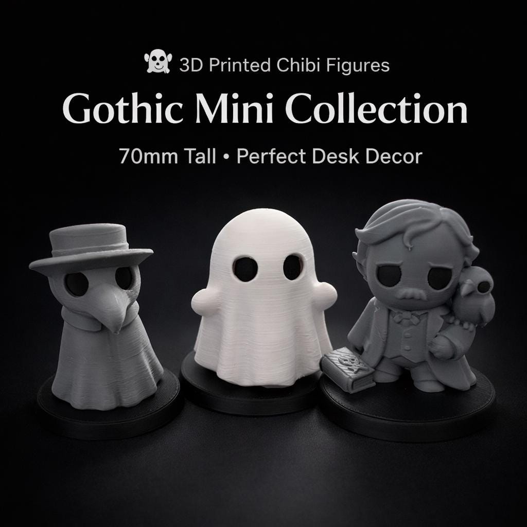 Gothic Mini Figures Set, Ghost, Plague Doctor, Poe, 3D Printed Desk Decor- Wave 1
