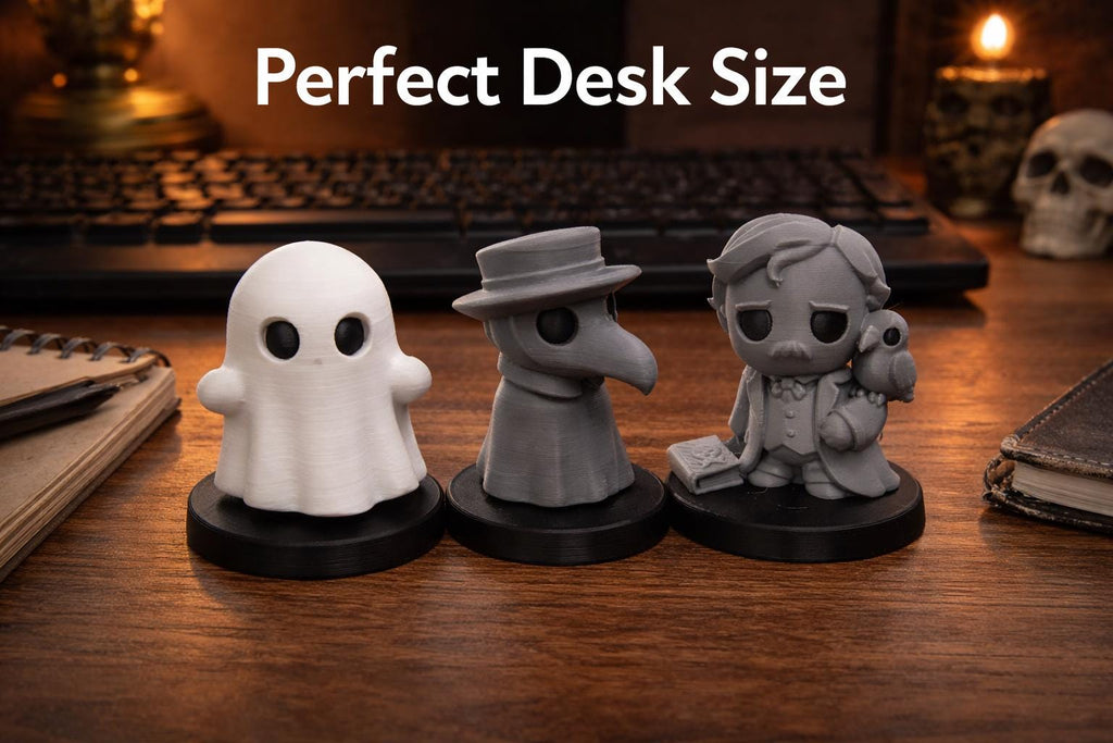Gothic Mini Figures Set, Ghost, Plague Doctor, Poe, 3D Printed Desk Decor- Wave 1