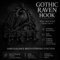 Gothic Raven Key Hook | Dark Academia Key Holder, Matte Black Entryway Organizer