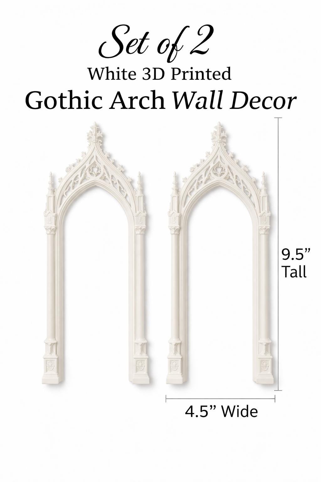 Set of 2 White Gothic Arch Wall Decor, Cathedral Academia Home Hanging Pair