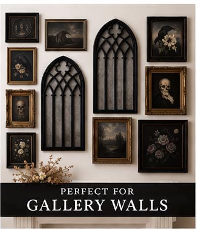 Gothic Wall Panels Set of 2, Cathedral Window Wall Decor, Dark Academia Home Decor, 12x6 Art
