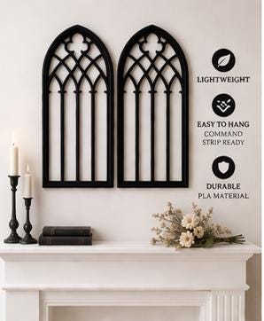 Gothic Wall Panels Set of 2, Cathedral Window Wall Decor, Dark Academia Home Decor, 12x6 Art