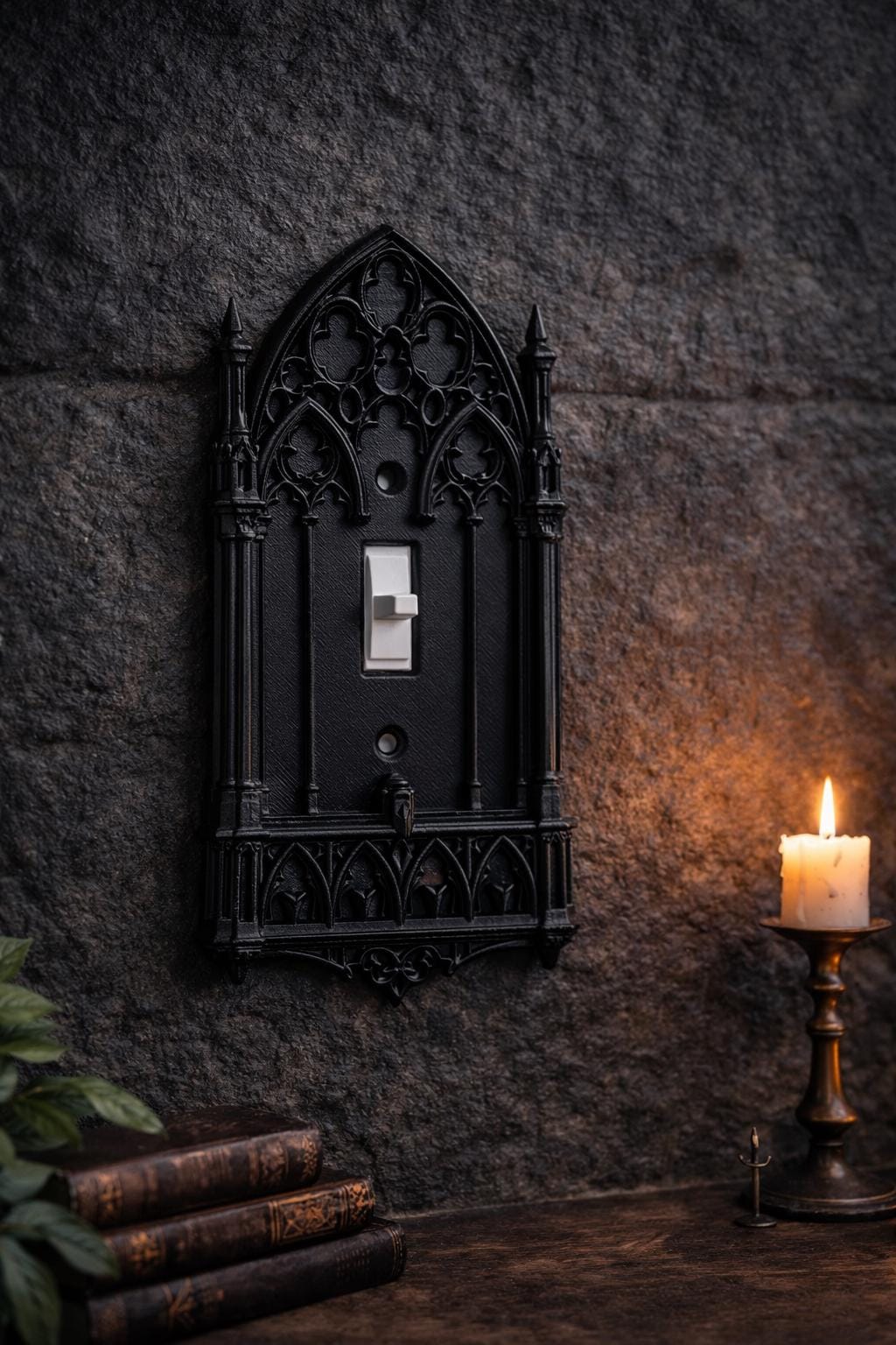 Gothic Cathedral Light Switch Covers, Matte Black PLA Wall Decor