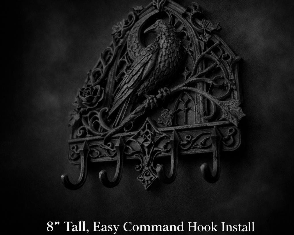 Gothic Raven Key Holder – Raven Wall Hook Organizer, Dark Home Decor, 3D Printed Entryway Key Rack, Poe, Entryway Organizer