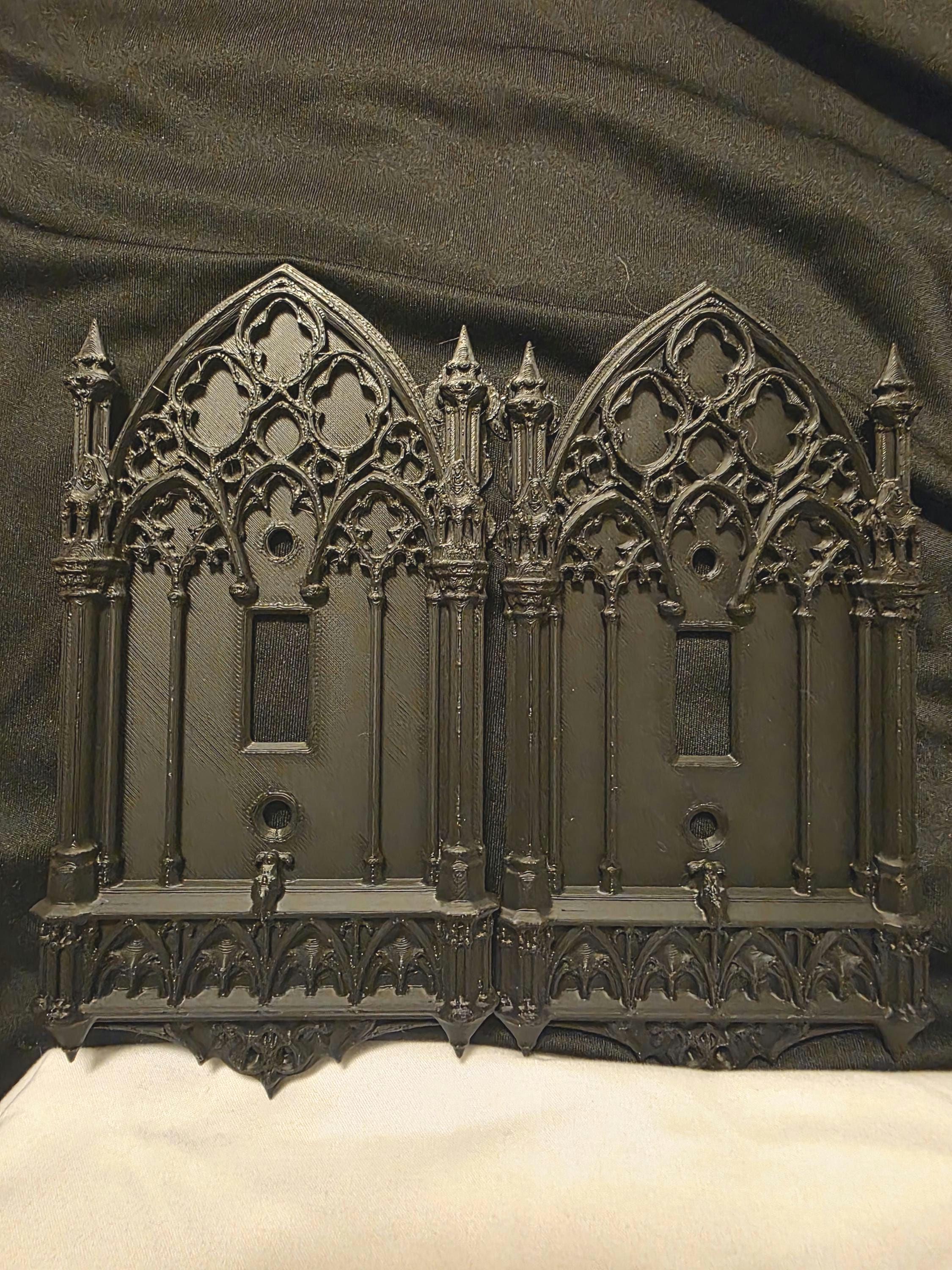 Light Switch Cover Set of 2, Gothic Cathedral Wall Plates, Black Outlet Cover Decor, Entryway Wall Upgrade