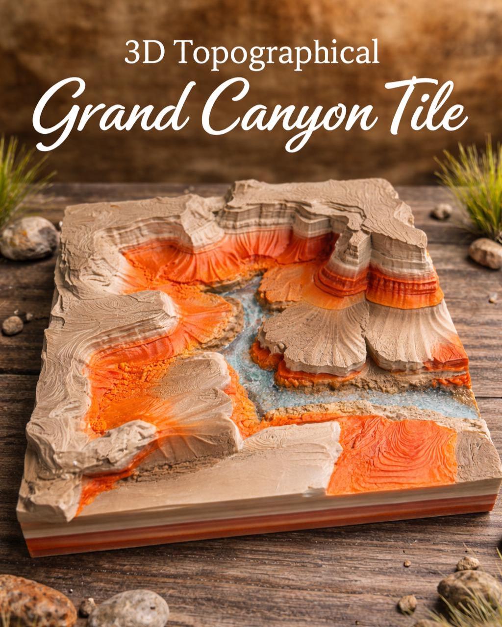 Grand Canyon Topographic Map Wall Art | 3D Raised Terrain Decor | 6x6 & 8x8 Canyon Tile | Desert Landscape Gift For Collectors and Outdoors