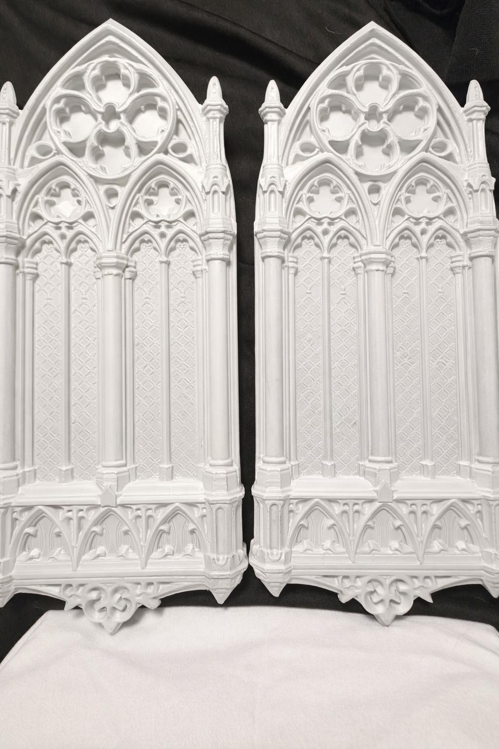 White Gothic Cathedral Wall Panels Set of 2 | 12" Tall Dark Academia Decor | Medieval Cathedral Window Wall Art