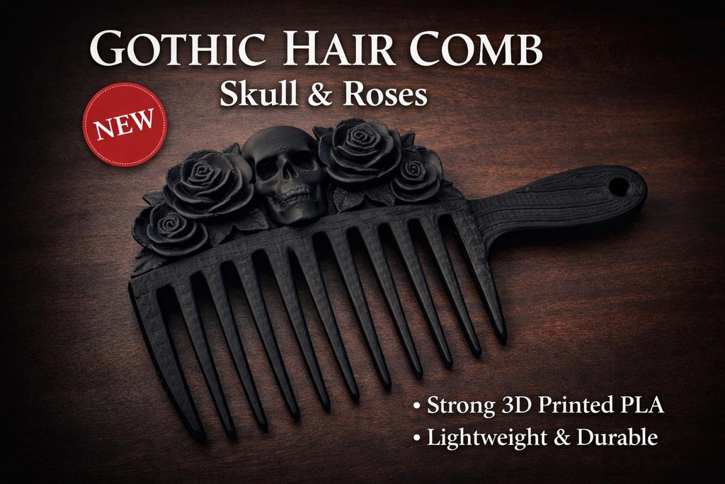 Skull Rose Hair Comb, Gothic Hair Accessory, Dark Bridal Headpiece, Halloween Hair Piece With Bonus Matching Pick