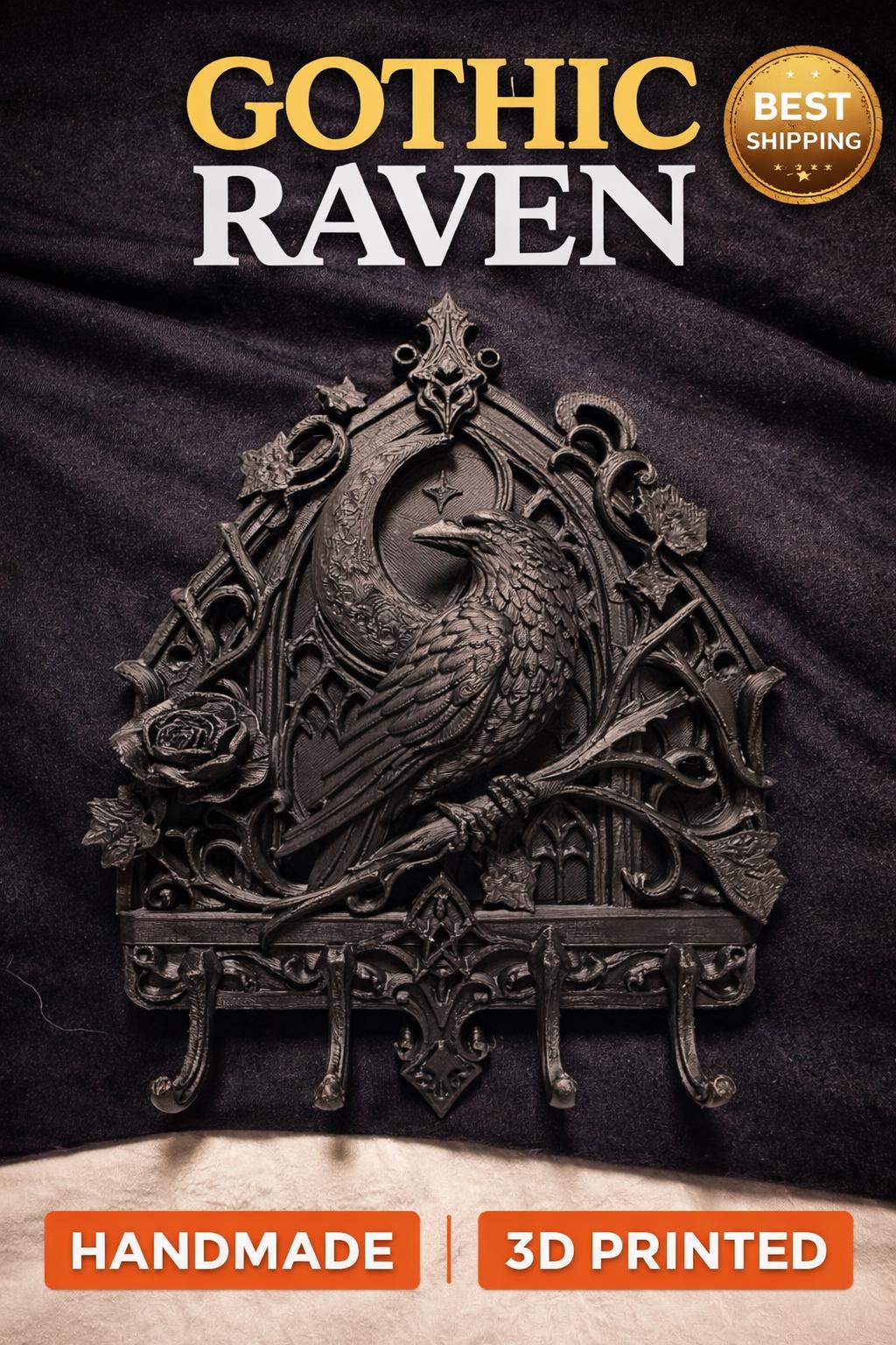 Gothic Raven Key Holder – Raven Wall Hook Organizer, Dark Home Decor, 3D Printed Entryway Key Rack, Poe, Entryway Organizer