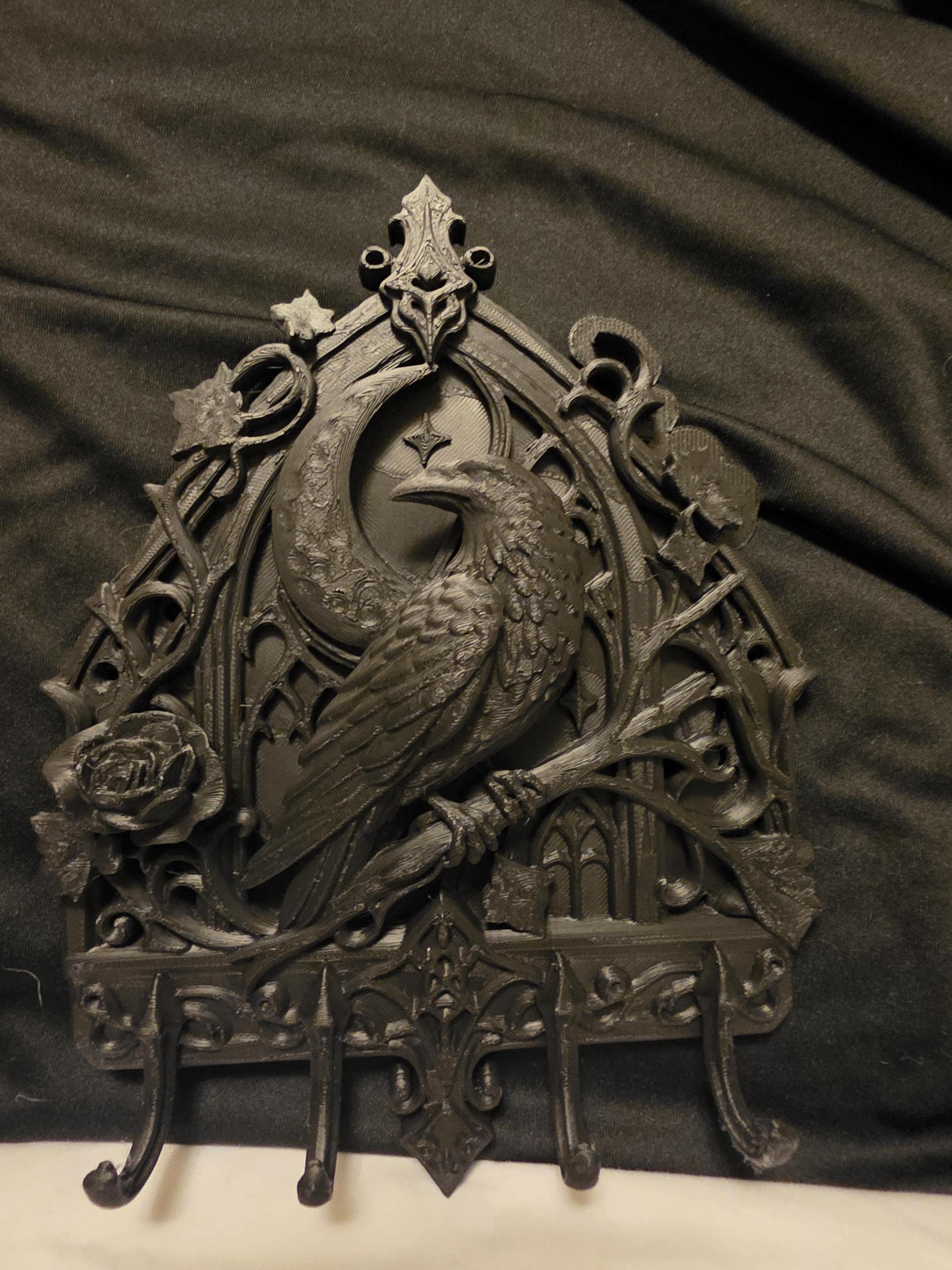 Gothic Raven Key Holder – Raven Wall Hook Organizer, Dark Home Decor, 3D Printed Entryway Key Rack, Poe, Entryway Organizer