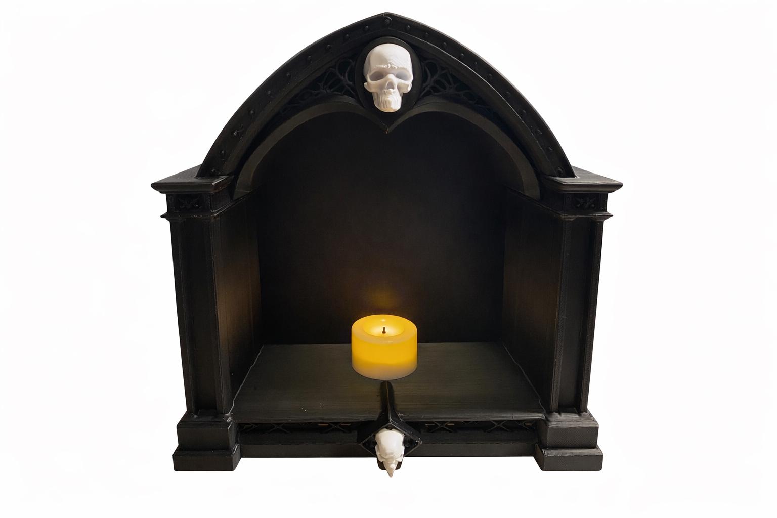 Gothic Cathedral Vanity Shelf | Skull Makeup Holder, Dark Home Decor