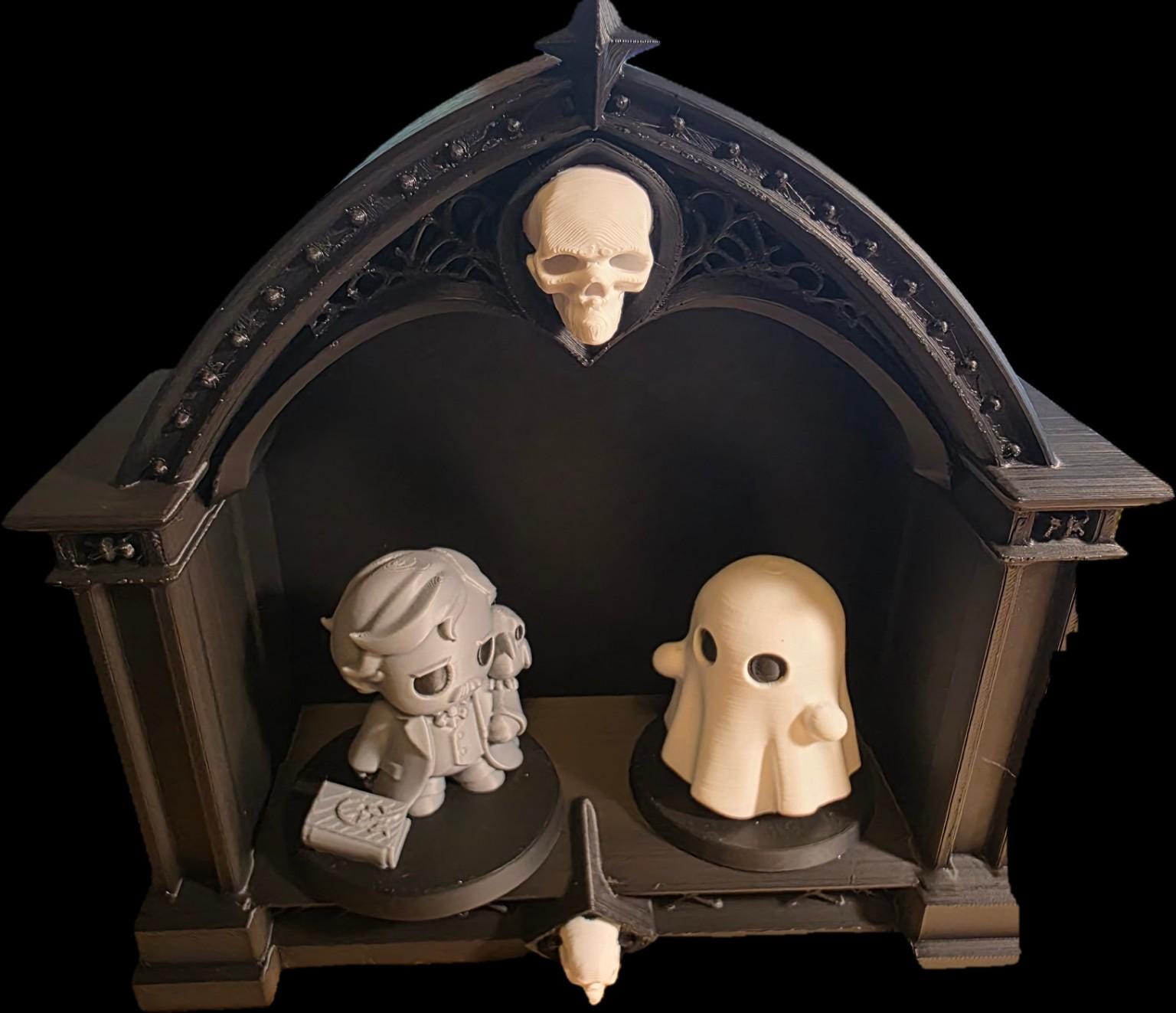 Gothic Cathedral Vanity Shelf | Skull Makeup Holder, Dark Home Decor