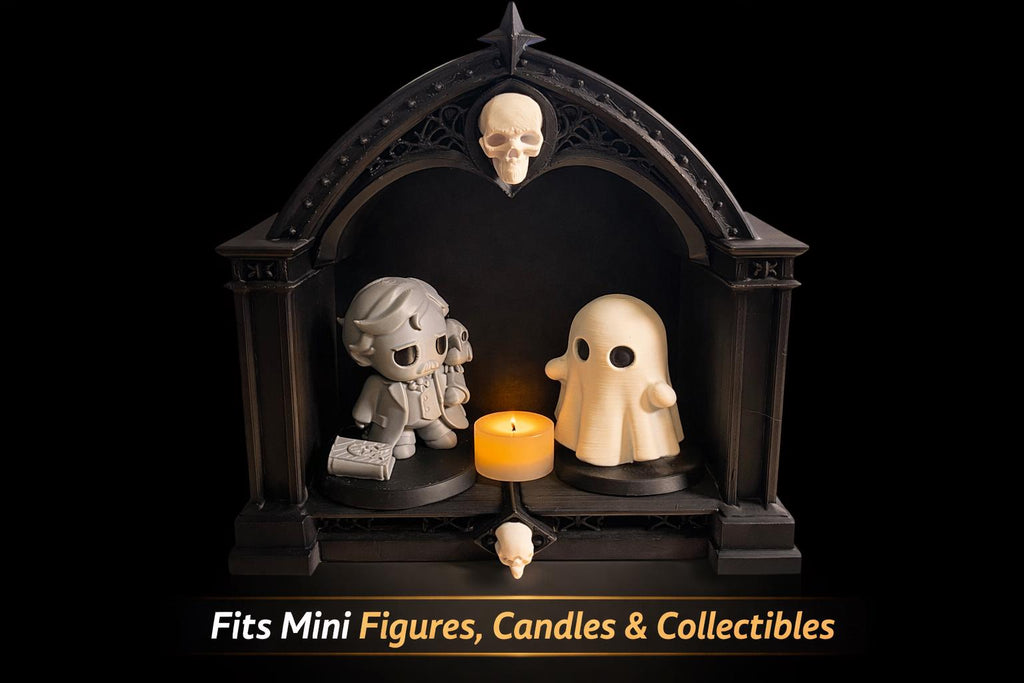 Gothic Cathedral Vanity Shelf | Skull Makeup Holder, Dark Home Decor