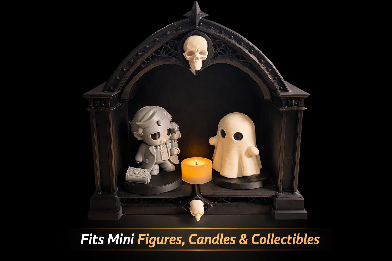 Gothic Cathedral Vanity Shelf | Skull Makeup Holder, Dark Home Decor
