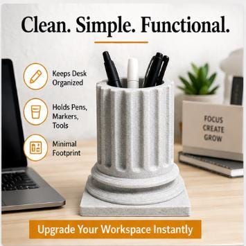 Classic Column Pen Holder for Dad | Stone Texture Desk Organizer  Office Desk Decor for Him  Greek Roman Style Pencil Cup  Father’s Day Gift