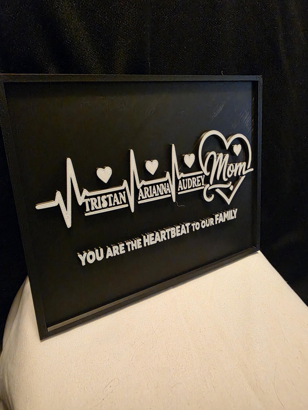 Personalized Mom Heartbeat Plaque, Custom Names Sign, Mother’s Day Gift, Family Name Sign, 3D Printed Wall Decor, Gift for Mom, 8x6 Sign