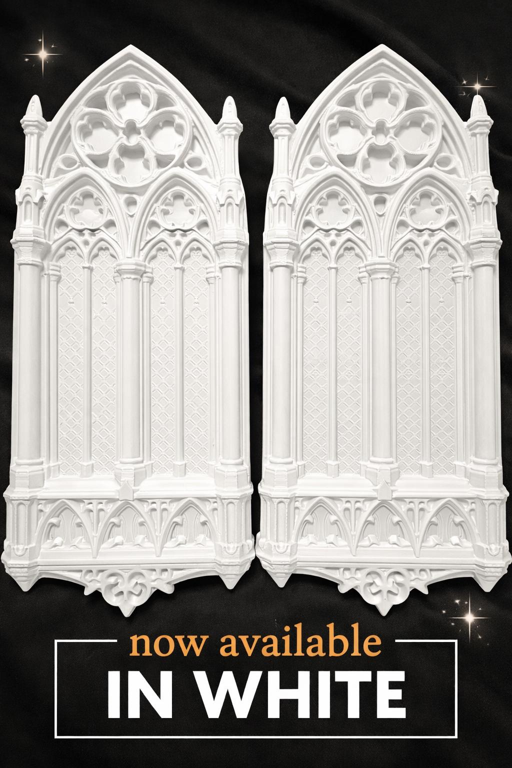 White Gothic Cathedral Wall Panels Set of 2 | 12" Tall Dark Academia Decor | Medieval Cathedral Window Wall Art