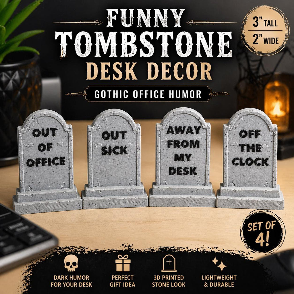 Funny Tombstone Desk Decor Set | Gothic Office Humor | Mini Gravestones | 3D Printed  Desk Sign | Coworker or Friend Gift, Set of 4