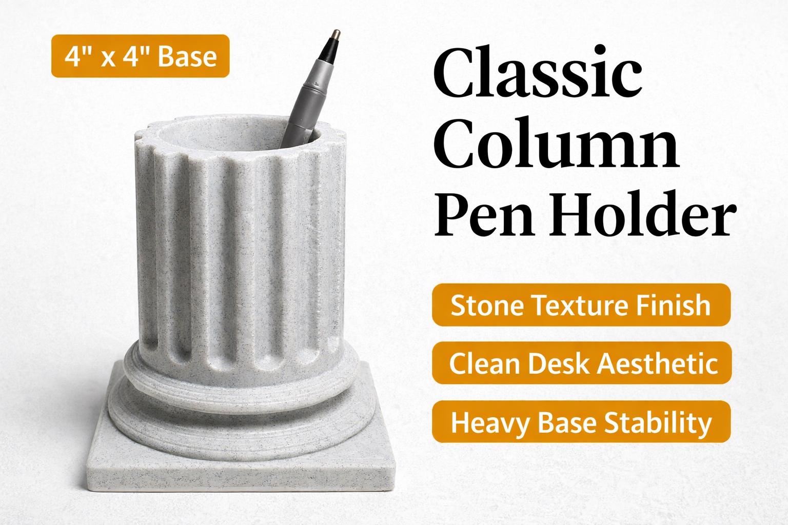 Classic Column Pen Holder for Dad | Stone Texture Desk Organizer  Office Desk Decor for Him  Greek Roman Style Pencil Cup  Father’s Day Gift