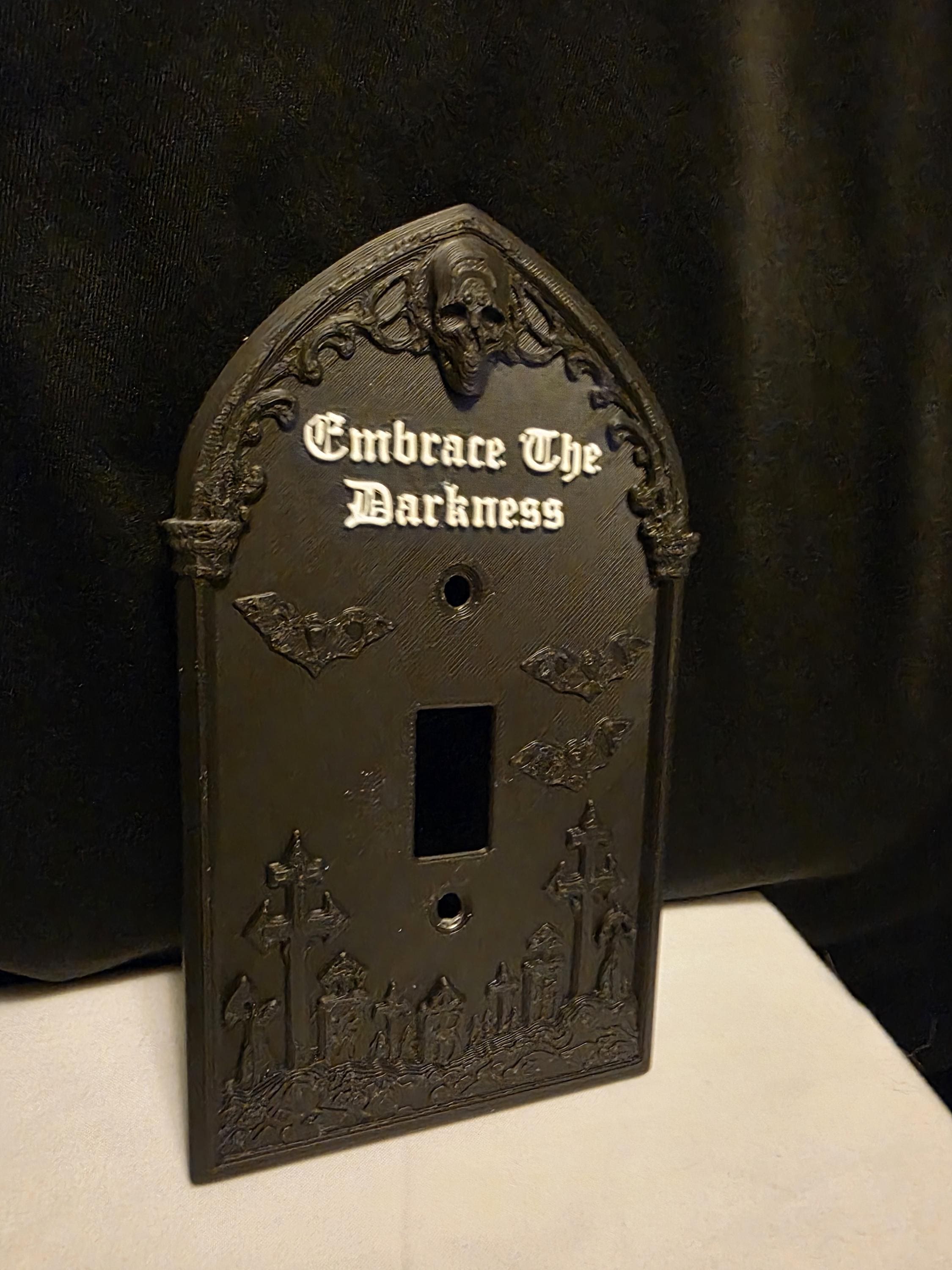 Gothic Light Switch Cover – Embrace The Darkness – Skull & Bat Decor – 3D Printed Wall Plate – Dark Home Decor – Halloween Gothic Room