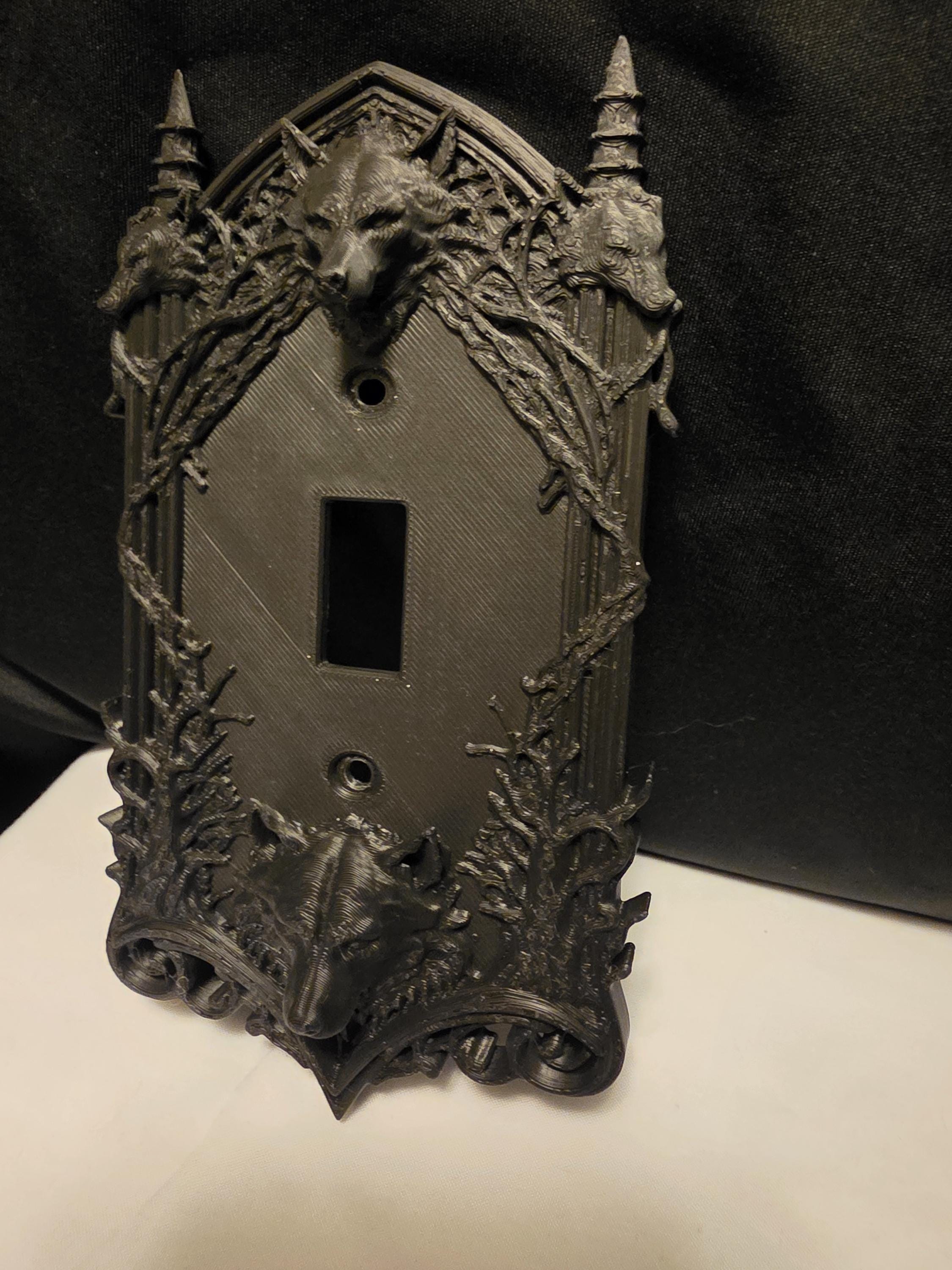 Gothic Wolf Light Switch Cover Set of 2 – Dire Wolf Wall Plate – Dark Home Decor – 3D Printed Switch Plate – Wolf Decor – Dark Academia