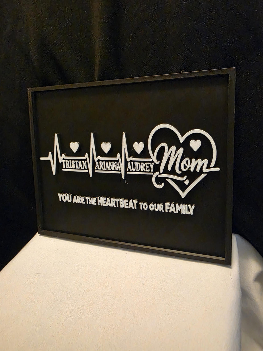 Personalized Mom Heartbeat Plaque, Custom Names Sign, Mother’s Day Gift, Family Name Sign, 3D Printed Wall Decor, Gift for Mom, 8x6 Sign