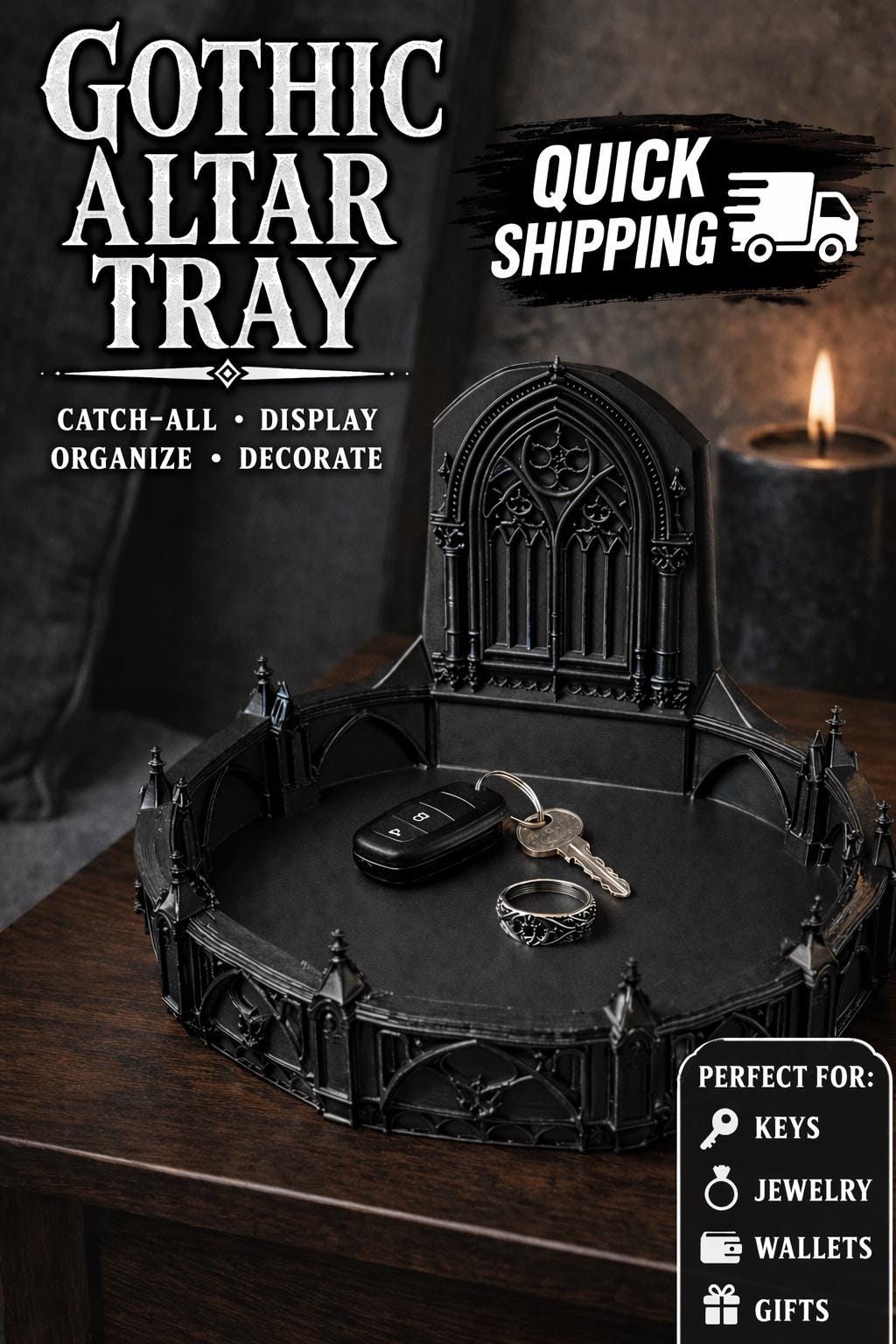 Gothic Cathedral Catch-All Dish, Dark Academia Organizer, Cathedral Jewelry Tray, Gothic Home Decor, Key Holder Dish, Vampire Decor