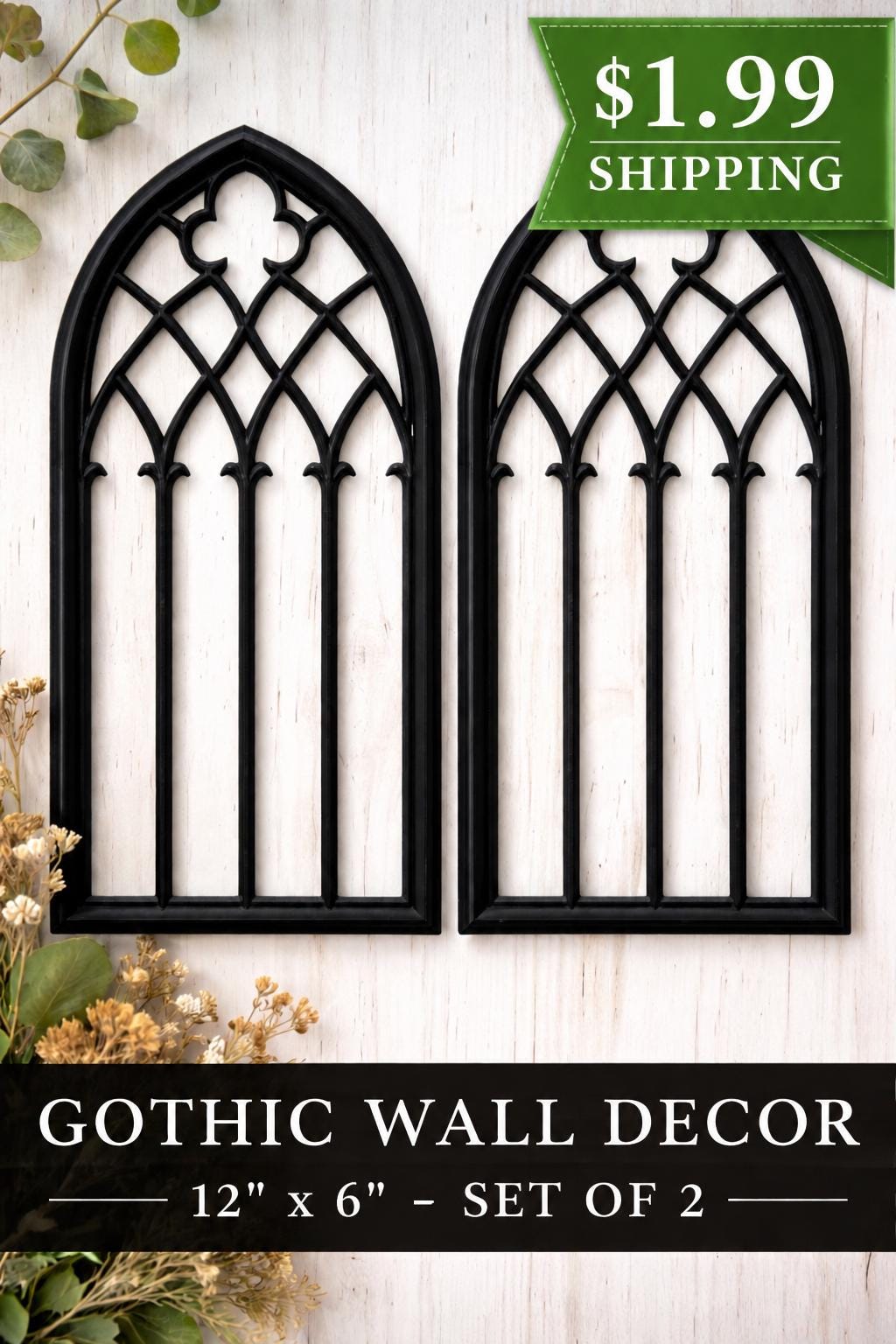Gothic Wall Panels Set of 2, Cathedral Window Wall Decor, Dark Academia Home Decor, 12x6 Art