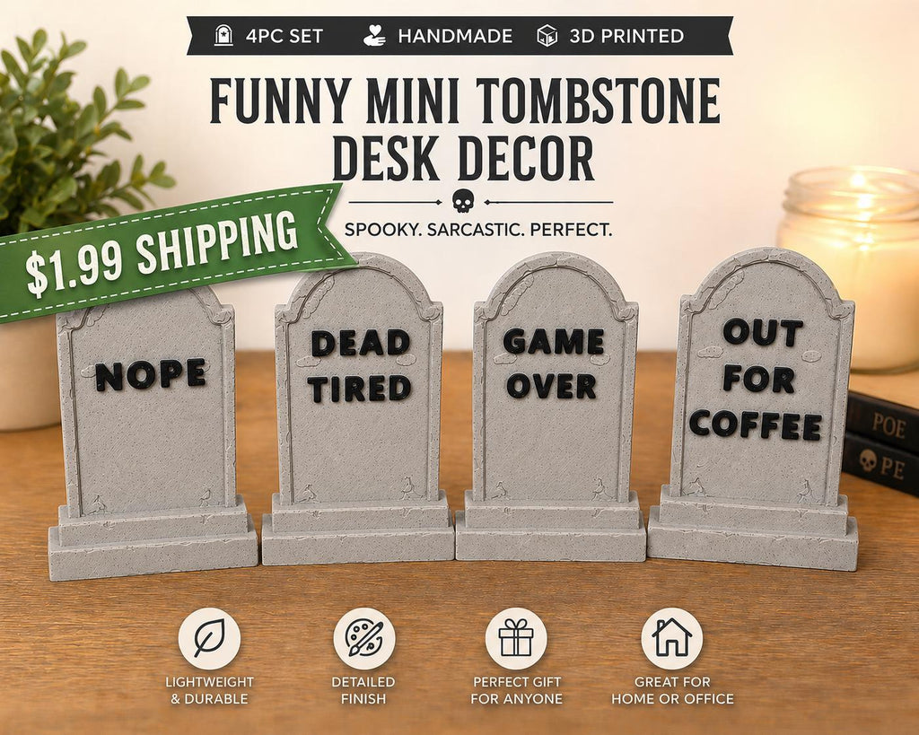 Funny Tombstone Desk Decor Set | Gothic Office Humor | “Out For Coffee” Mini Gravestones | 3D Printed Desk Signs | Coworker Gift, Set of 4