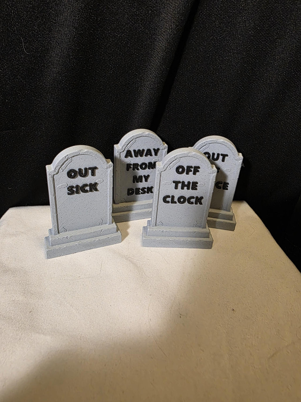 Funny Tombstone Desk Decor Set | Gothic Office Humor | Mini Gravestones | 3D Printed  Desk Sign | Coworker or Friend Gift, Set of 4