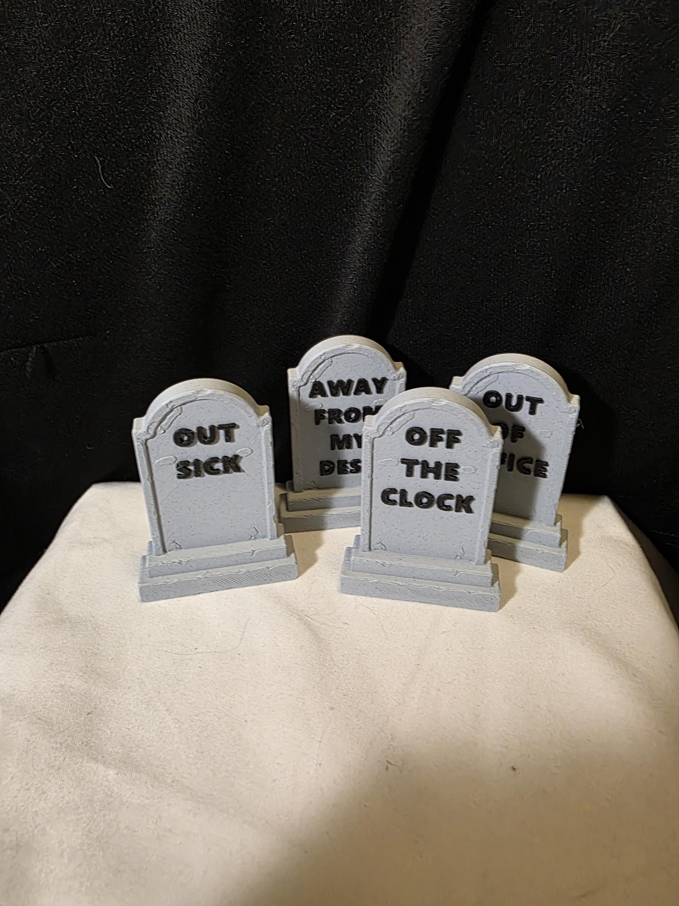 Funny Tombstone Desk Decor Set | Gothic Office Humor | Mini Gravestones | 3D Printed  Desk Sign | Coworker or Friend Gift, Set of 4