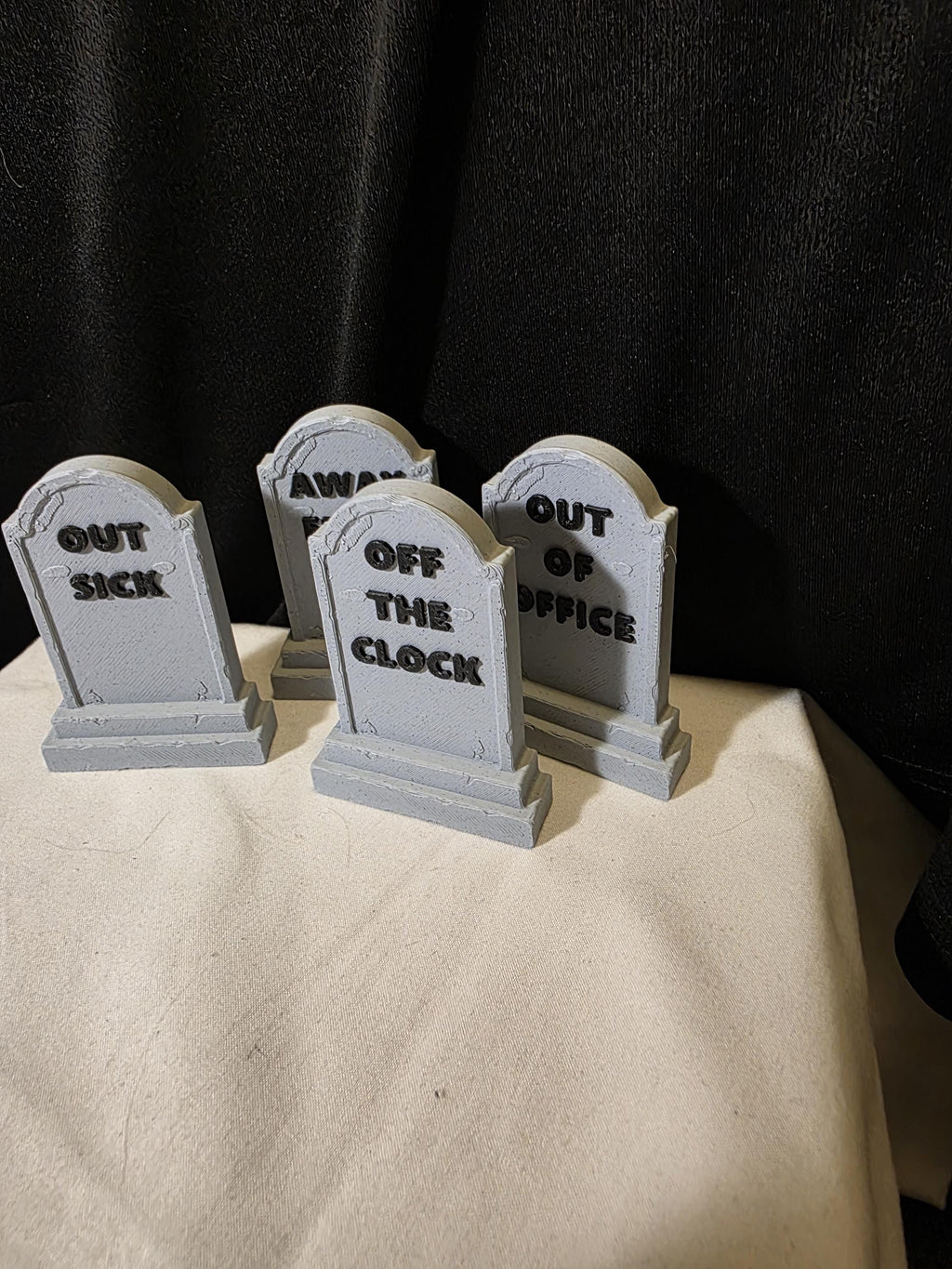 Funny Tombstone Desk Decor Set | Gothic Office Humor | Mini Gravestones | 3D Printed  Desk Sign | Coworker or Friend Gift, Set of 4
