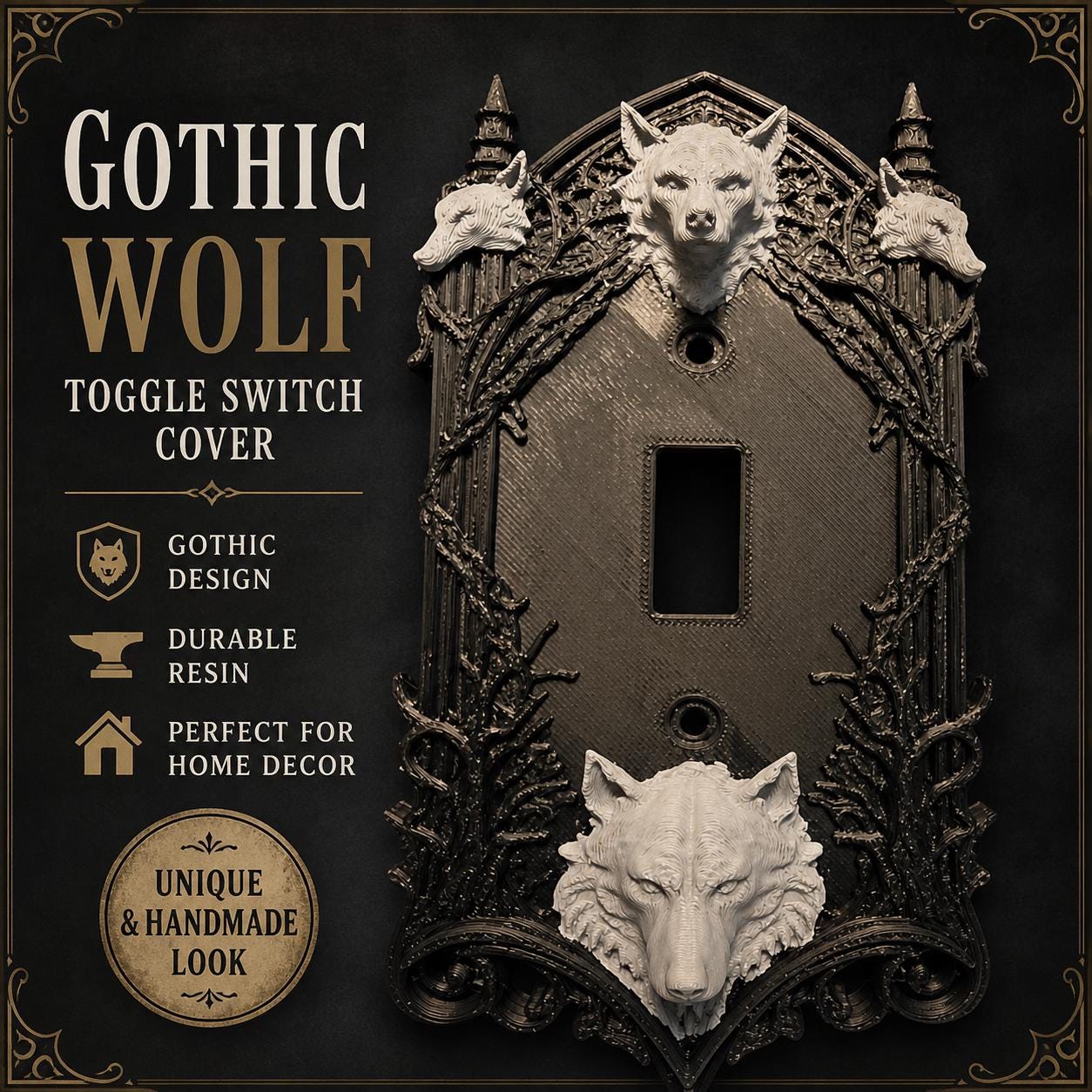 Killer Gothic Wolf Light Switch Cover – Dire Wolf Wall Plate – Dark Gothic Home Decor – Creepy Cool Switch Plate, Wolf Decor – Dark Academia