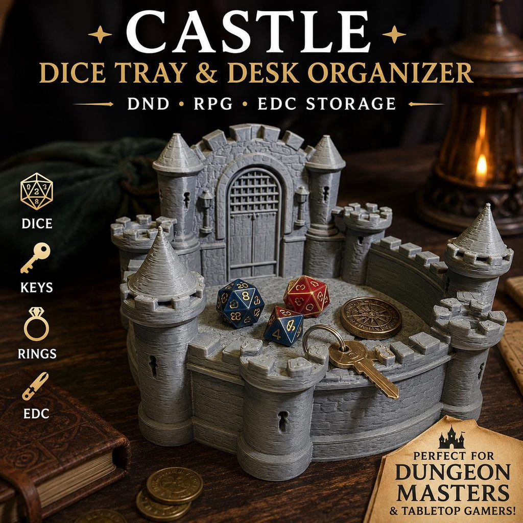 Castle Dice Tray & Desk Organizer – Medieval Fantasy DnD Storage Holder, Dungeon Master Gift, RPG Decor