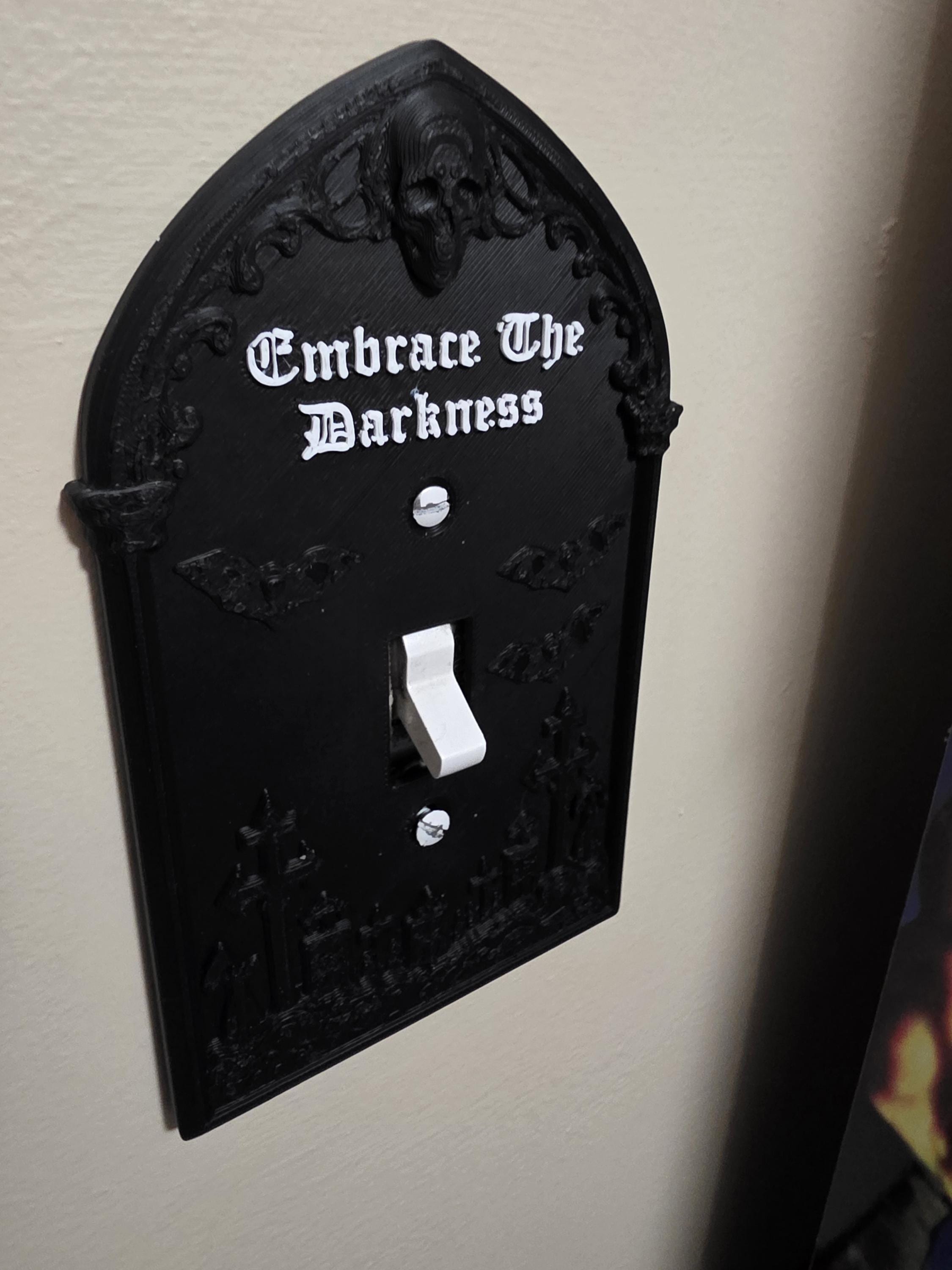 Gothic Light Switch Cover – Embrace The Darkness – Skull & Bat Decor – 3D Printed Wall Plate – Dark Home Decor – Halloween Gothic Room