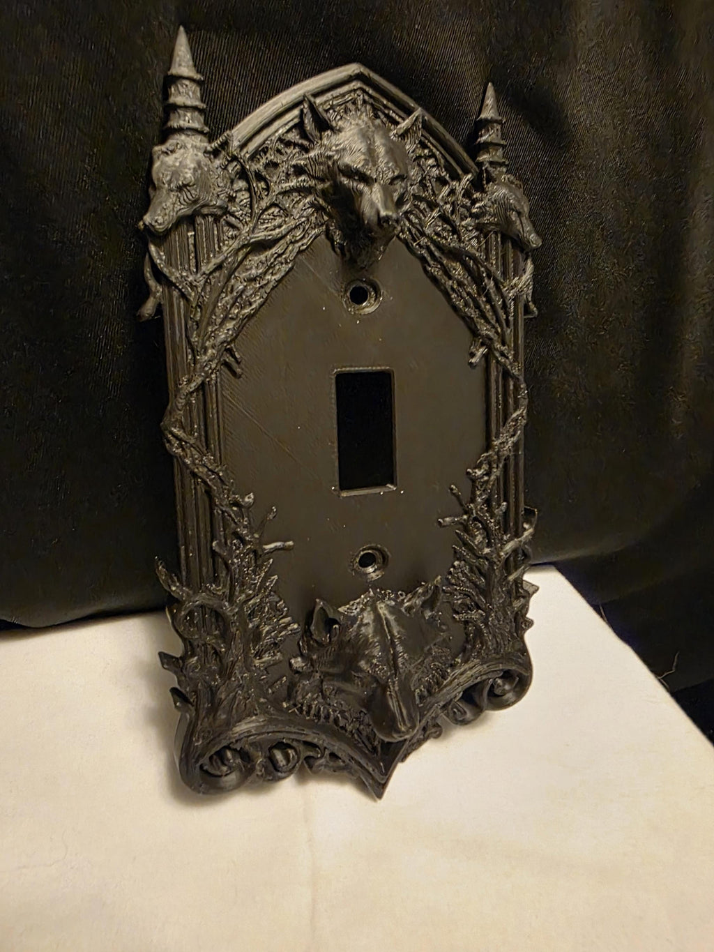 Gothic Wolf Light Switch Cover Set of 2 – Dire Wolf Wall Plate – Dark Home Decor – 3D Printed Switch Plate – Wolf Decor – Dark Academia