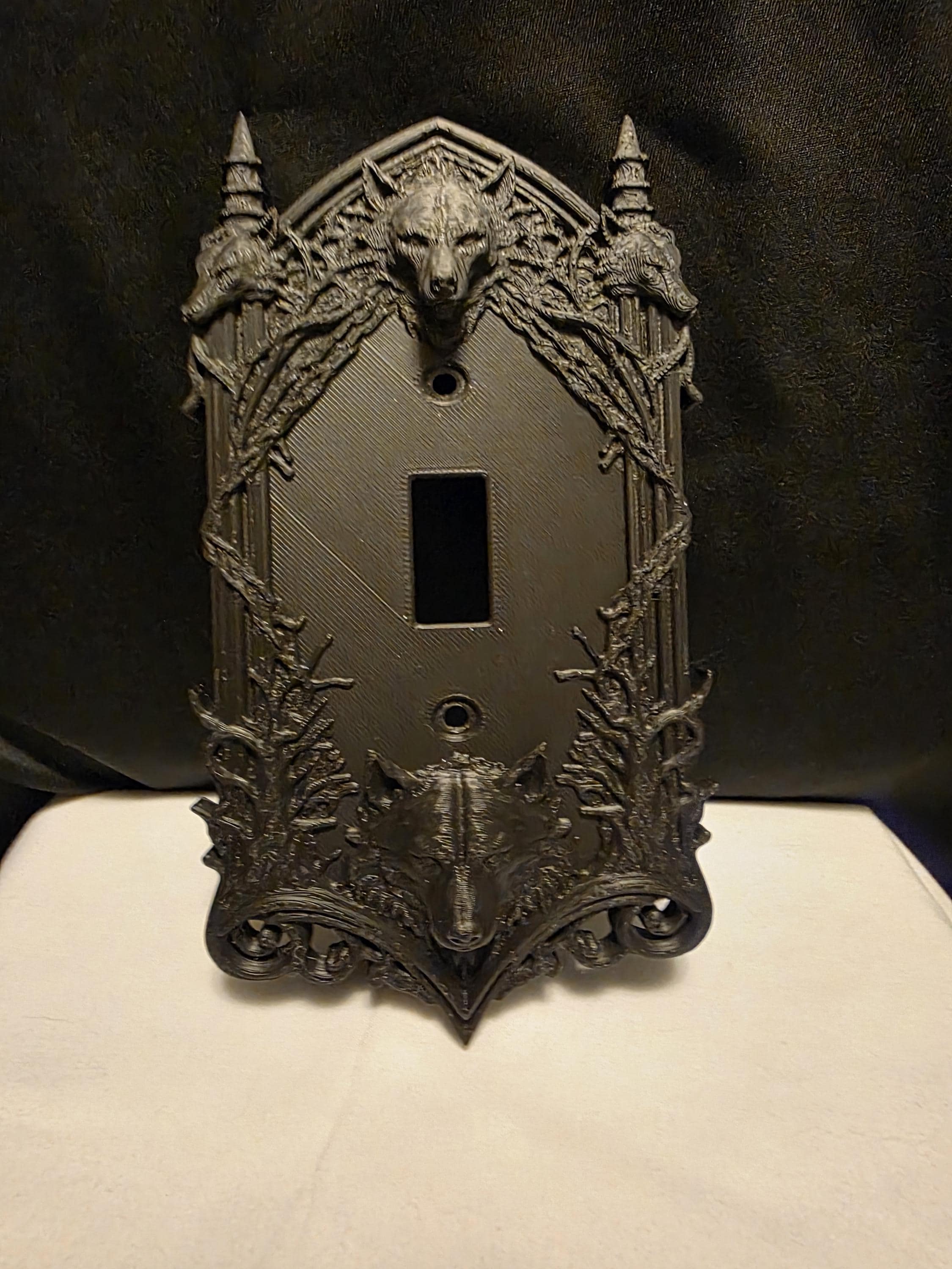 Gothic Wolf Light Switch Cover Set of 2 – Dire Wolf Wall Plate – Dark Home Decor – 3D Printed Switch Plate – Wolf Decor – Dark Academia