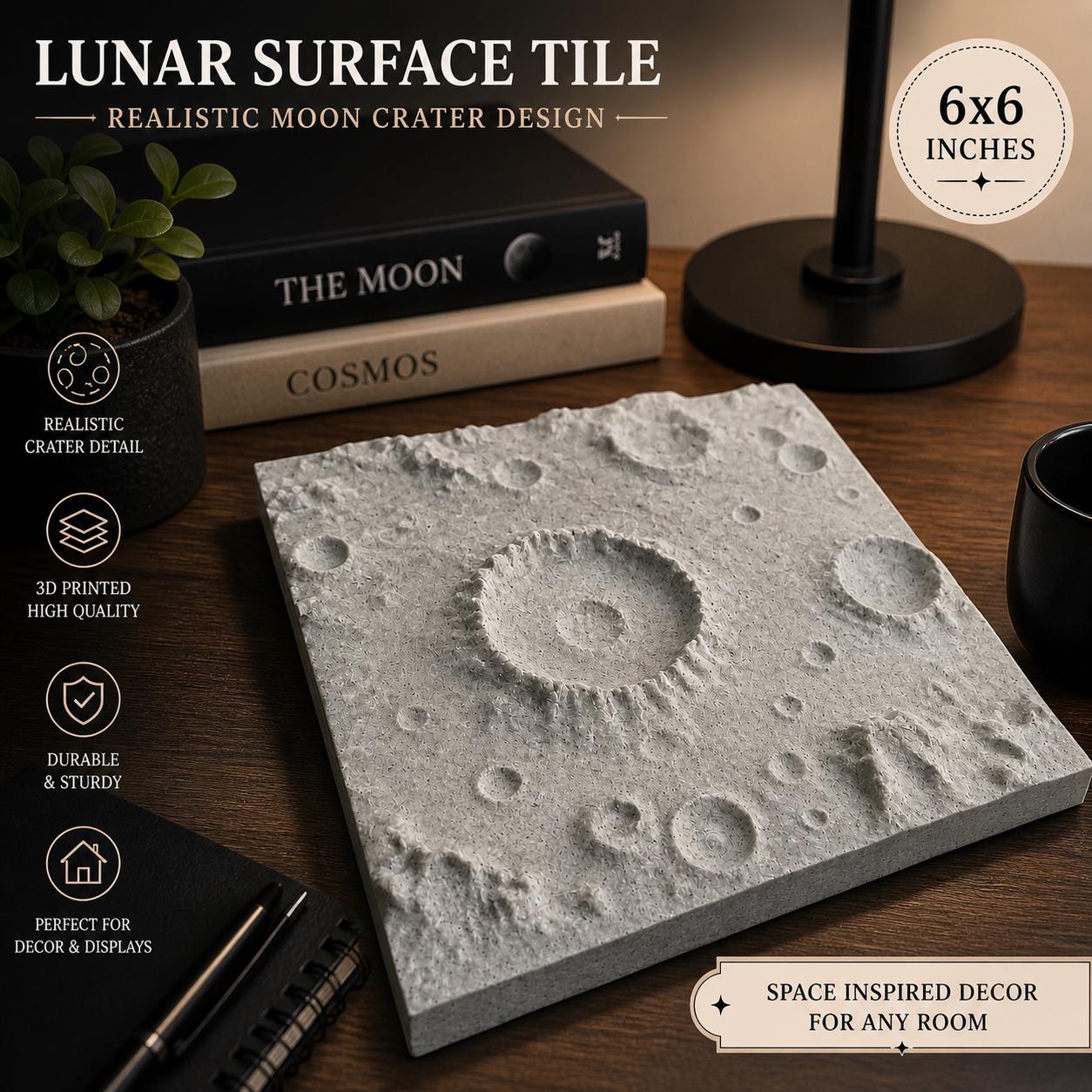 Lunar Surface Tile 6x6 | Moon Crater Wall Art | Space Decor | Moon Texture Tile | Desk Decor | 3D Printed Lunar Panel | Astronomy Gift