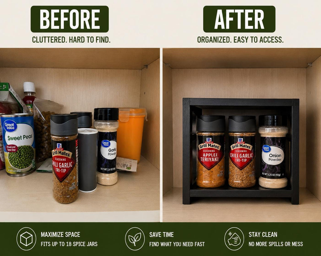 Modern Spice Rack Organizer | 2 Tier Countertop Storage Shelf | Holds 18 Spice Jars | Kitchen, Bathroom & Home Organizer | 3D Printed