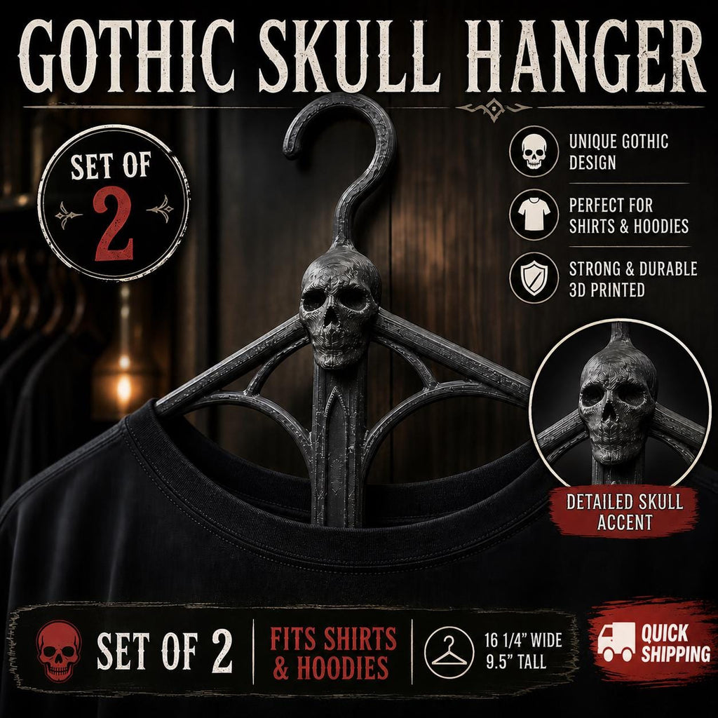Gothic Skull Hangers Set of 2 – Dark Aesthetic Closet Organizer for Shirts & Hoodies – Alternative Clothing Storage Decor