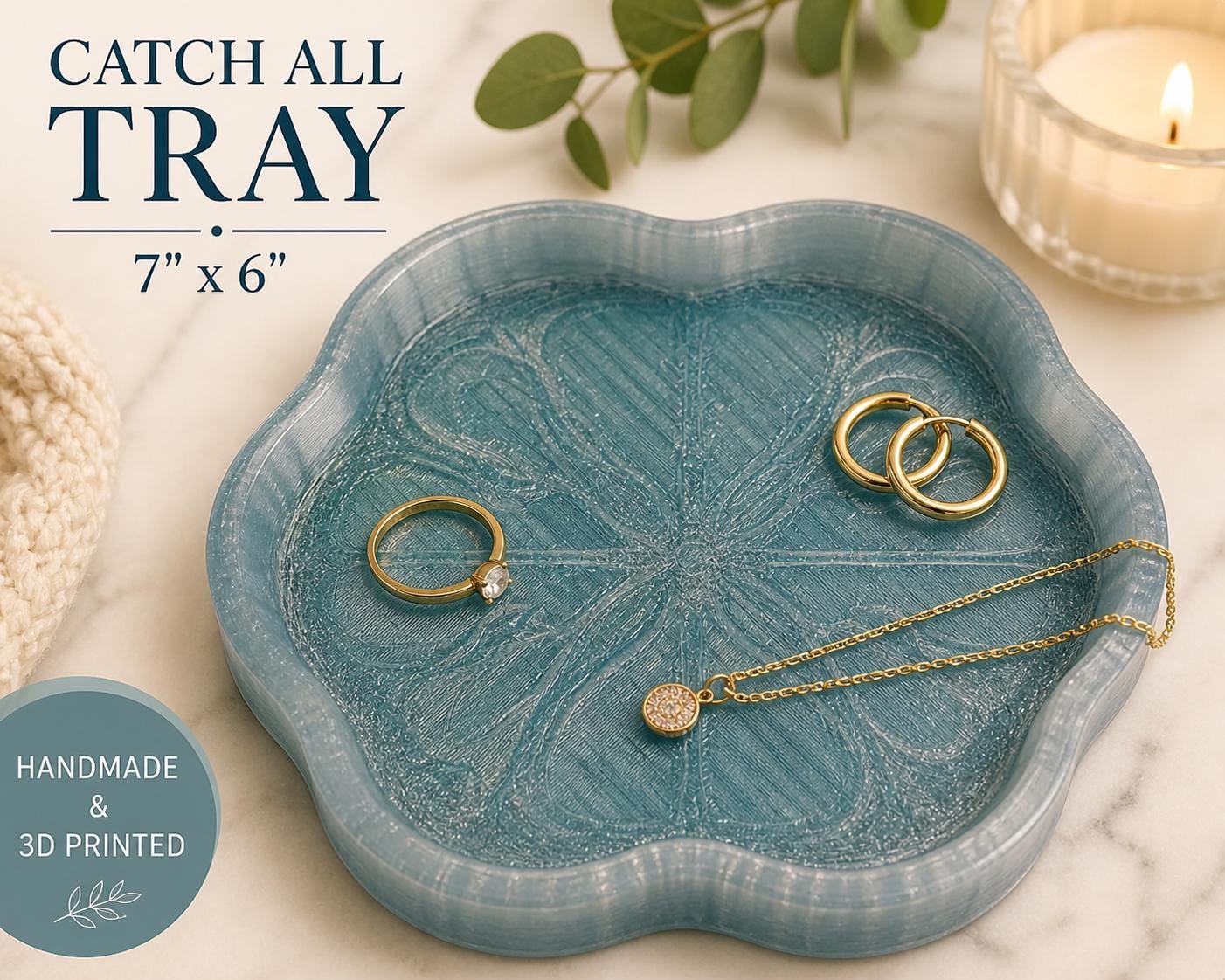 Gothic Catch All Tray 7"x6" | Jewelry Dish | 3D Printed Ring Holder | Dark Academia Decor | Key Tray | Handmade Desk Organizer