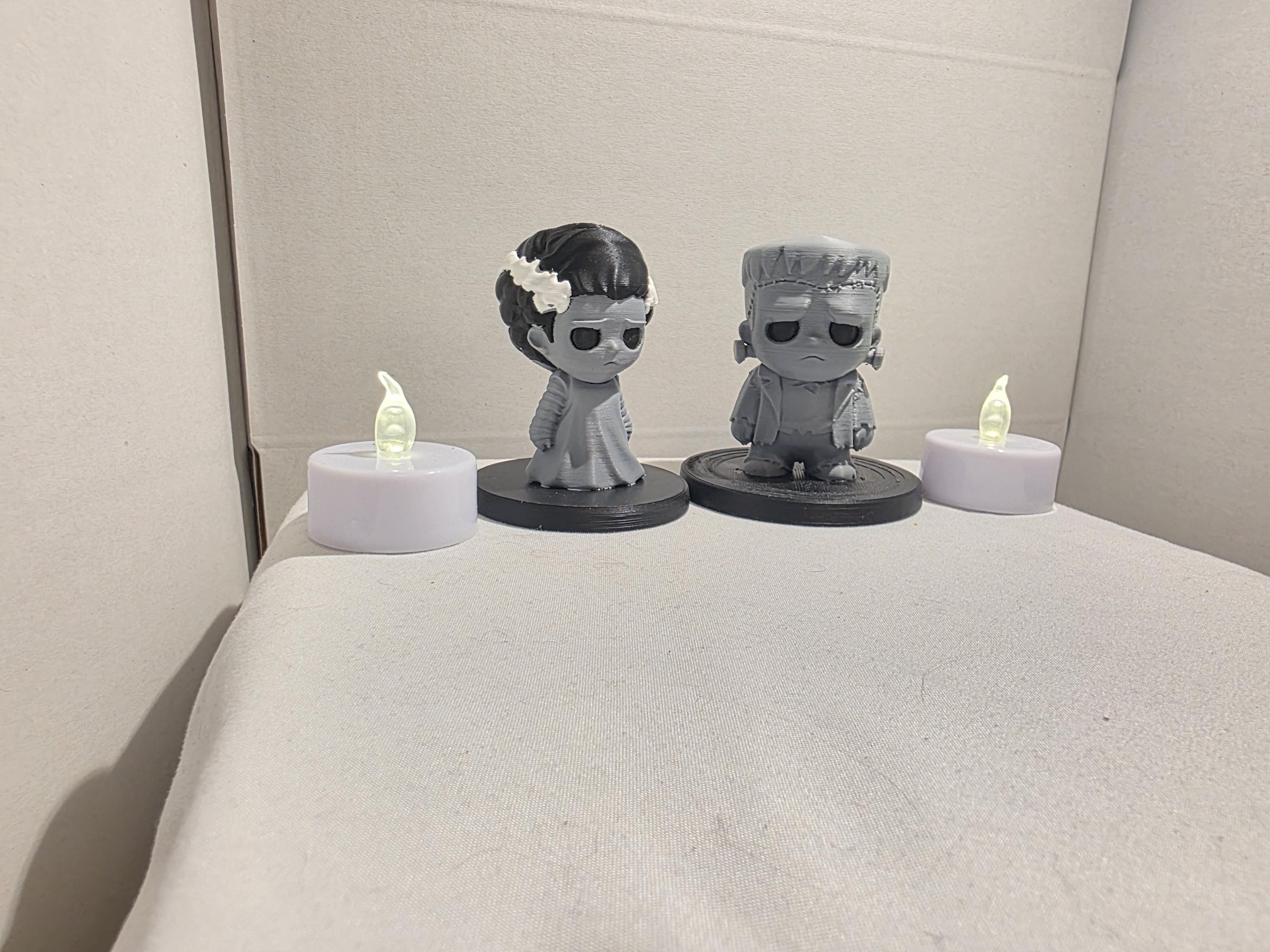 Monster Couple Mini Figures Set | Bride & Frankenstein Gothic Desk Decor | Cute Spooky Halloween Shelf Sitters | 70mm Chibi Horror Figurines