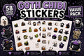 58 Unique Goth Chibi Stickers | Total Creepy Cute Kawaii Stickers | Spooky Gothic Aesthetic Sticker Pack for Journals, Laptops & Bottles